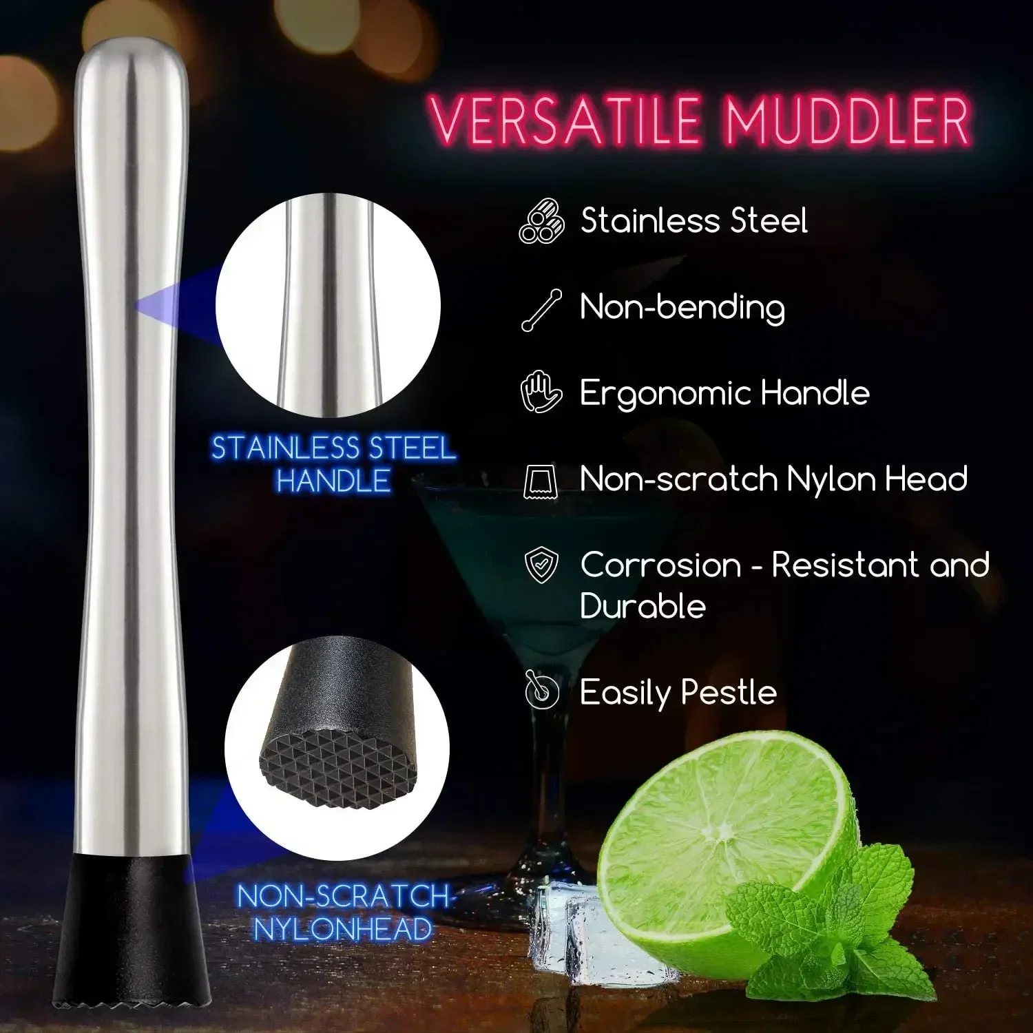 Stainless Steel Cocktail Muddl - Muddler Cocktail Bar บทวิจารณ์และราคา